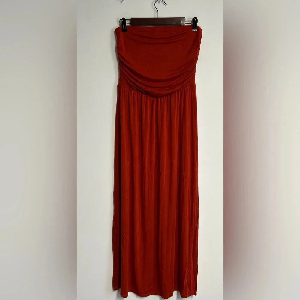 Heart & Hips Women's Large Orange Maxi Dress Slinky‎ Stretch Boho Fairycore